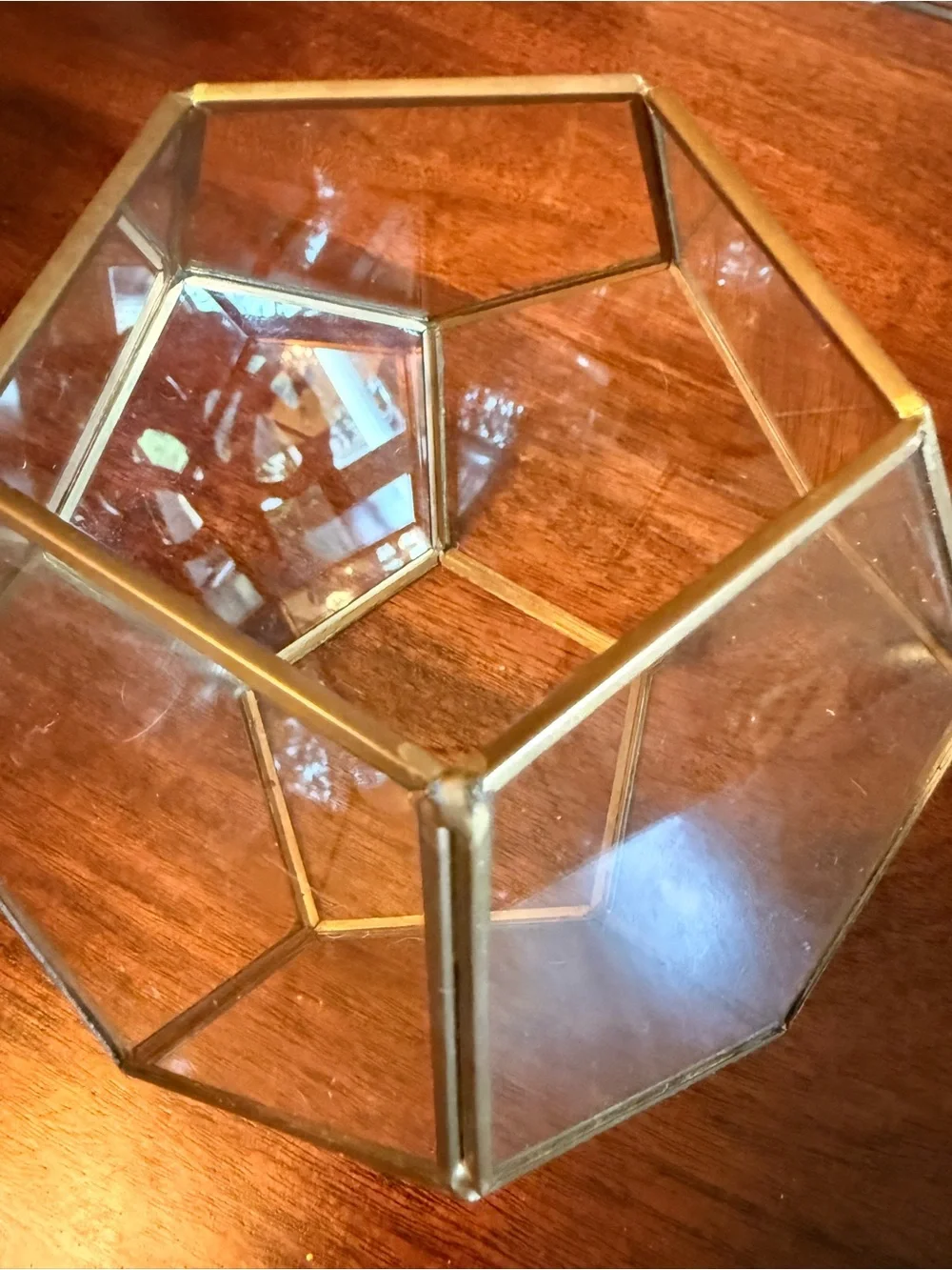 Glass Geometric Terrarium with Brass Trim - Clear